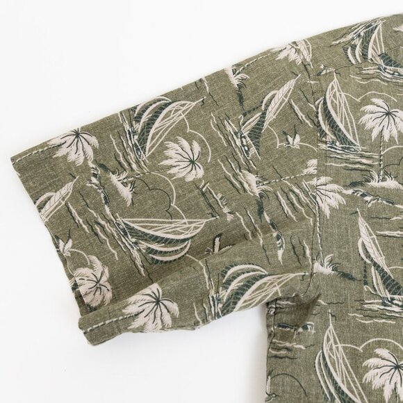 ✨Reyn Spooner x Uniqlo Hawaiian Aloha Shirt Green Palm Tree Sailboat Print Small - Picture 8 of 11